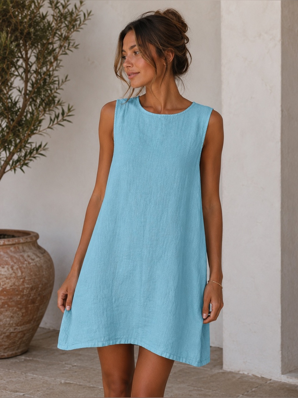 Bryn Walker Linen Mini Dress — Blue
